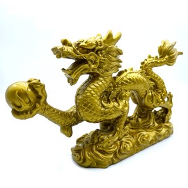 FUNSXBUG Large 13 Inch Chinese Gold Dragon Statue Feng Shui Decor Figurines Sculpture Collectibles for Luck & Success Gold