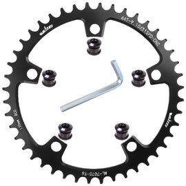 goucrro 110/130 BCD Chainring 36/38/40/42/44/46/48/50/52/54/56/58/60T Round Narrow Wide Bicycle Chainring with 5 Screws for Road Bike Folding Bicycle(Black,130BCD-44T)