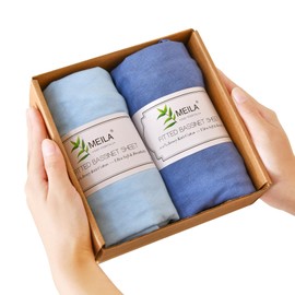 MEILA Bassinet Fitted Sheets Compatible with Chicco LullaGo Anywhere Portable | LE Bassinet, 100% Jersey Cotton Beside Bassinet Sheet for Baby Girl, Pack of 2, 32x16 (Blue+Navy Blue)