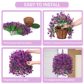 INXUGAO Artificial Hanging Flowers Plants with Basket for Outdoors, Realistic Faux Silk Daisy Flower Eucalyptus for Spring Decor, UV Resistant Fake Plants for Porch Patio Yard Balcony, Violet