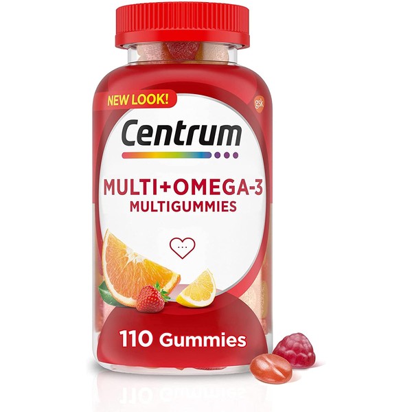 Centrum Multigummies Omega 3 Gummy Multivitamin for Adults, Fruit, 110 Count