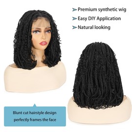 POSYTRESS Short Box Braided Bob Lace Front Wig for Black Women 14 Inch Goddess Box Braids Lace Wigs Synthetic Box Braiding Hair Black Color Bob Wigs for Women (1b Black)