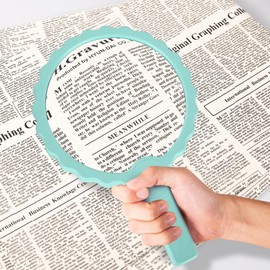 HEMONNKAM 5X Handheld Magnifying Glass, 6.1IN Large Viewing Area Magnifier, Non-Slip Handle and Anti-Glare Lens for Close Work, Book Newspaper Reading and Kids Nature Exploration, Light Blue