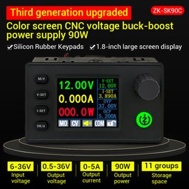 TKXEC Color Display Adjustable 90W DC DC Buck Boost Power Converter CC CV 0.5-36V 5V 6V 12V 24V Power Module Regulated Laboratory Power Supply