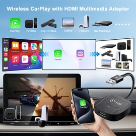 Wireless CarPlay Adapter for Apple,Plug and Play CarPlay Wireless Adapter with HDMI Input for Fire TV Sticks and Game Consoles,Fit for Cars with Factory Wired CarPlay from 2016 & iOS 10+ Phone