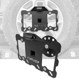 YZONA Spare Tire License Plate Frame with LED Light Compatible with 1987-2018 Jeep Wrangler JK JKU & TJ & YJ, Licence Bracket Holder Relocation Mounting Rear Plates Frames (2/4 Door, Black)