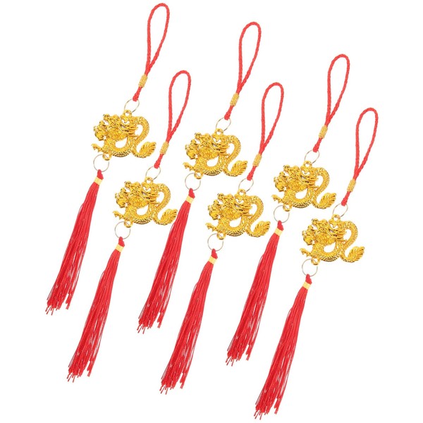 Ciieeo 6pcs Chinese New Year Decorations 2024 Dragon Charms Hanging Tassels Feng Shui Decor Chinese Knot Decoration for Wealth Success Good Luck Red