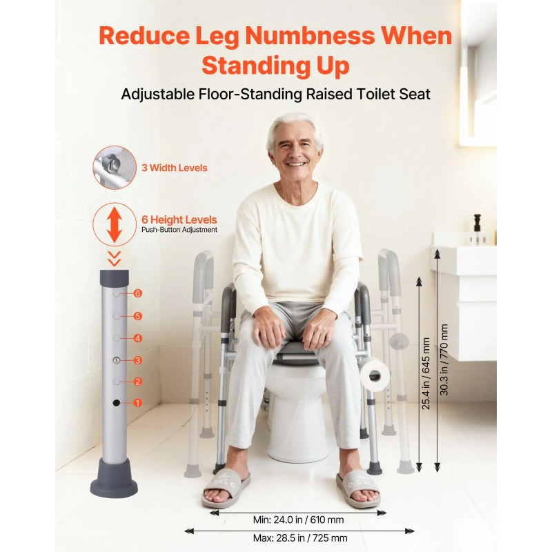 Adjustable Height Width 400 Lbs Load Capacity Commode Cushion Padded