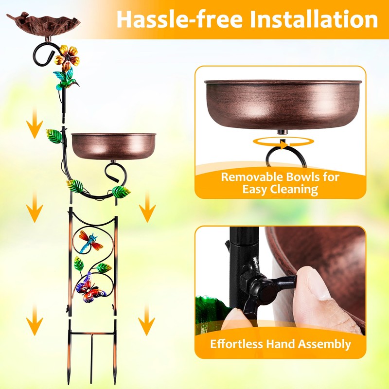 YOFOVI 2 In 1 Bird Bath for Outside, Freestanding Large