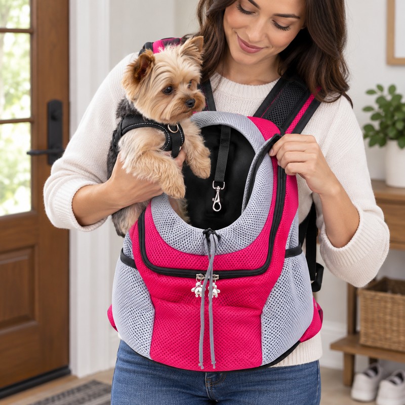 Breathable Dog Carrier Backpack for Travel – Adjustable Double-Shoulder Pet
