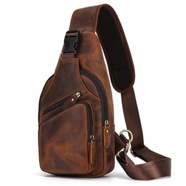 newsbirds Men's Genuine Leather Chest Bag Shoulder Bag Sports Outdoor Shoulder Bag Hiking Backpacks, 9455 Brown, Retro