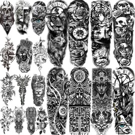 COKTAK 21 Sheets of Extra Large Black Temporary Tattoos for Men & Women, Greek Myth / Maori Warrior / Compass Temporary Tattoo Sleeves, 8 x Sheets of Full Arm Tattoos for Men & 13 x Sheets for Women