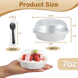 Mini sartenes para pasteles con tapas y cucharas, latas para hornear para postres pequeños redondos de 7 onzas, moldes desechables para hornear ramekins, recipientes individuales para tartas para