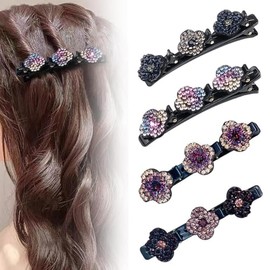 Pinzas Para El Pelo Trenzadas Con Piedra De Cristal Brillante, Bandas Para El Pelo De Tela Satinada Con Cristal,Clip De Pelo De PedreríA Brillante De Las Mujeres, Horquilla Picada De TréBol De Cuatro Hojas