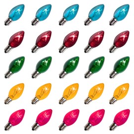 Konictom 25 Pack C7 Multicolor Replacement Light Bulbs, 5W Clear Christmas Light for Outside Backyard Garden Party Decoration, C7/E12 Candelabra Base, Multicolor