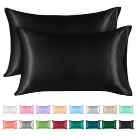 Lirex 2 Pack Satin Pillow Cases, Soft Solid Color Microfiber Satin Pillowcase, Envelope Closure Wrinkle Free Fade Resistant Breathable (Black, 50x75cm)