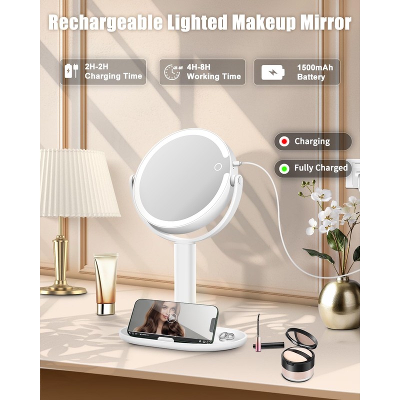 vpu 15X Magnifying Makeup Mirror with Lights, Double Sided 360°