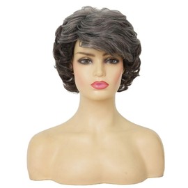 Salaibs Grey Short Curly Wigs for Women Natural Resistant Synthetic Hair Old Ladies Hair Wig for Daily Party Use