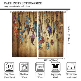 DDCBNS Vintage Feather Curtains,Native American Indian Ethnic Tribe Aztec Style Window Treatments for Bedroom Living Room Kitchen Café Window Drapes 2 Panels Set Total Size 42 x 45 Inch