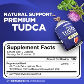 Nutrivein Premium TUDCA+ Liver Support Supplement 1000mg - 30 Day Supply (60 Caps): TUDCA Supplement Bile Salts for Liver Wellness