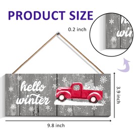 Hello Winter Wood Hanging Door Sign Welcome Christmas Holiday Snow Car Front Door Outdoor Decor Wooden Winter Accessories Decor, Holiday Decor, Christmas Decoration