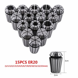 15pcs ER20 Spring Collet Set for CNC Engraving Machine and Milling Lathe, 1-13mm Router Collets E Collets Collets