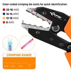 KF CPTEC Crimpzange für Schrumpfverbinder 0,5-8,0 mm² (AWG 22-8) – Krimperzange Kabelschuhe mit Ratschenfunktion, Crimpzangen geeignet für Schrumpf-Stoßverbindern