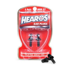 Hearos Earplugs Rock 'n Roll Series with Free Case, 1-Pair, NRR 27, TPE, Reusable, Black (309)