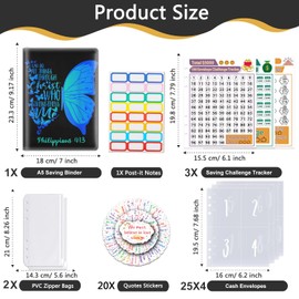 100 Envelopes Money Saving Challenge, A5 Budget Binder with Cash Envelopes & 3 Budgeting Planner Trackers to Save $5,050 Money ，Savings Challenge Book for Organizer, Butterfly Inspirational Quotes