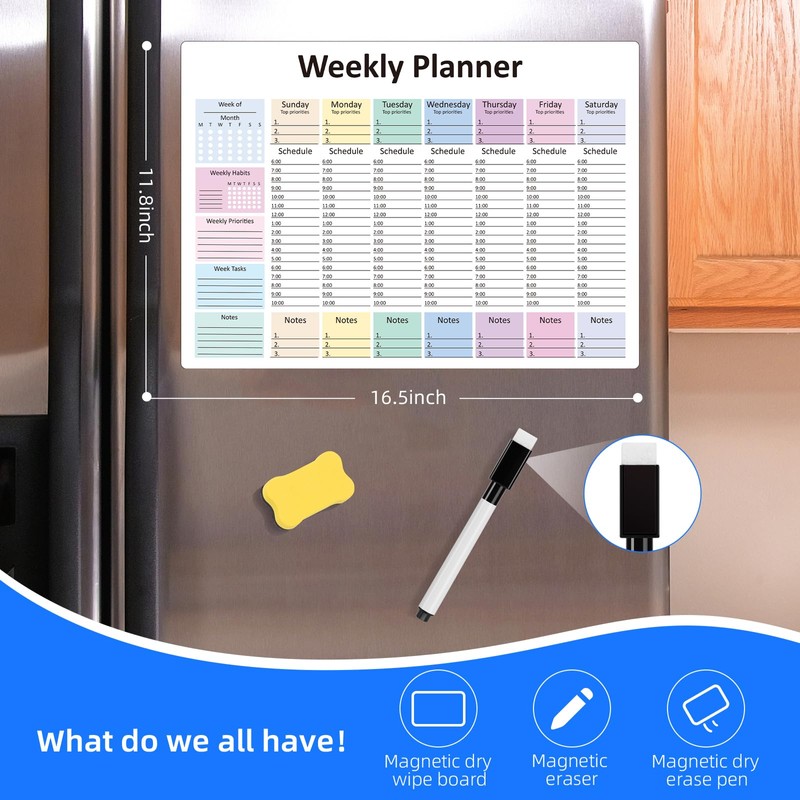 Weekly Hourly Planner Dry Erase Magnetic Whiteboard－Daily Weekly Weekly Planner