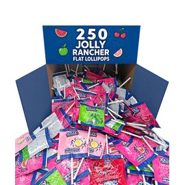 Jolly Flat Lollipops (Suckers) – 250 Count - Extra Bulk Pack – Watermelon, Pink Lemonade, Green Apple, Cherry – Individually Wrapped Candy for Events and Parties