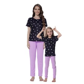 MyFav Mommy and Me Pajamas Heart Print Sleepwear Family Matching Short Sleeve Girls & Women's Nightwear,XS