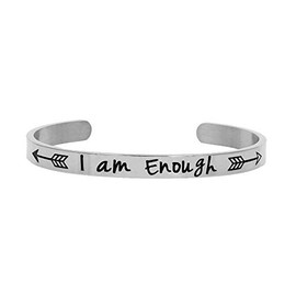 I am Enough Bracelet Bangle Bracelets for Women Birthday Gifts for Her Silver Cuff Bangle Engraved Cuff Bracelet Inspirational Gifts for Friends