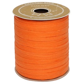 HAMUIERS Raffia Ribbon for Gift Wrapping, Packing Paper Twine, Craft Ribbon Raffia Yarn for Crochet - 1/4'' Wide, 100 Yards, Orange