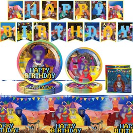 BZQCPLX 52Pcs Gorilla Birthday Party Plate Cartoon Birthday Party Tableware Gorilla Party Decoration Banner Plates Cups Napkins Tablecloth for Kids Themes Birthday Party Decoration,10 Guests