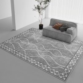 DweIke 6x9 Area Rug for Living Room, Machine Washable Rug Carpet for Rooms Decor, Low Pile Soft Large Rugs with Rubber Backing, Non-Slip Throw Carpets for Bedroom Apartment Home Room, Grey