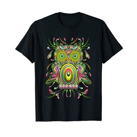 Trippy Groovy 60s 70s Psychedelic Flower Owl T-Shirt