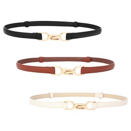 LIURFLNC Pack of 3 Women's Narrow Belts, Women's Narrow Adjustable Belt with Gold Metal Buckle, Fashion Skinny Leather Thin Belt for Dresses Jeans (Multi-Colour), multicoloured, One size fits all