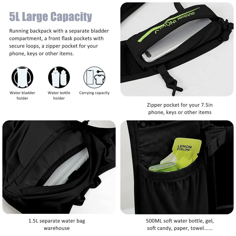 HINATAA Running Hydration Vest Backpack, 5L Lightweight Running Vest Backpack,