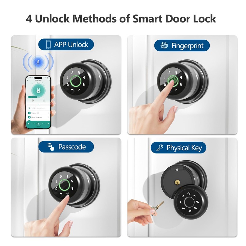 Vanzbon Fingerprint Door Lock for Bedrooms, 4 in 1 Smart