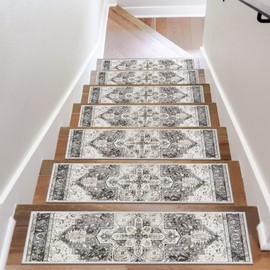 OJIA Stair Treads Non Slip for Wooden Steps Indoor 15PCS Carpet Stair Treads, Rubber Backing Stair Carpet Treads, Residue Free 8"x30" Staircase Step Treads Edging Stair Rugs for Kids & Pets, Gray