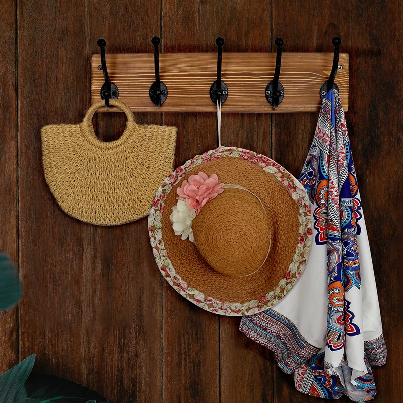 WEBI Rustic Coat Rack Wall Mount,5 Cast Iron Coat Hooks