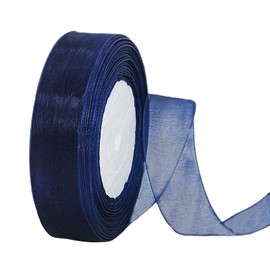 Sheer Dark Blue Organza Chiffon 25mm for Gift Wrapping, 45m Clear Chiffon Navy Blue Hair Ribbon, Birthday Gift Wrap, Christmas, Organza for Crafting, Making Wreath Bows, Wedding