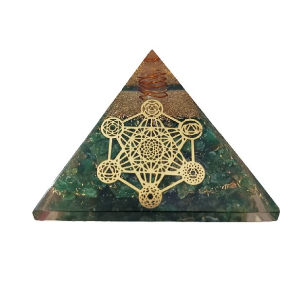 P&R:UK Green Aventurine with Metatrone Cube Grid Crystal Orgonite Pyramid
