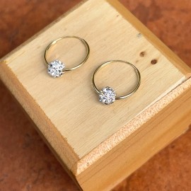 Endless 14KT Yellow Gold Thin Crystal Bead Ball Charm Endless Hoop Earrings 13mm SMALL