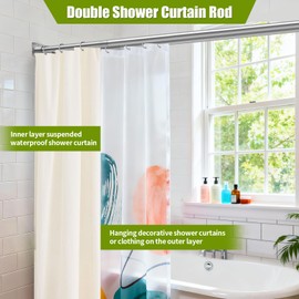 Creatyi 28 to 75 Inches Double Shower Curtain Rod Adjustable Double Shower Curtain Rods for Bathroom (28 to 75'', Silver)