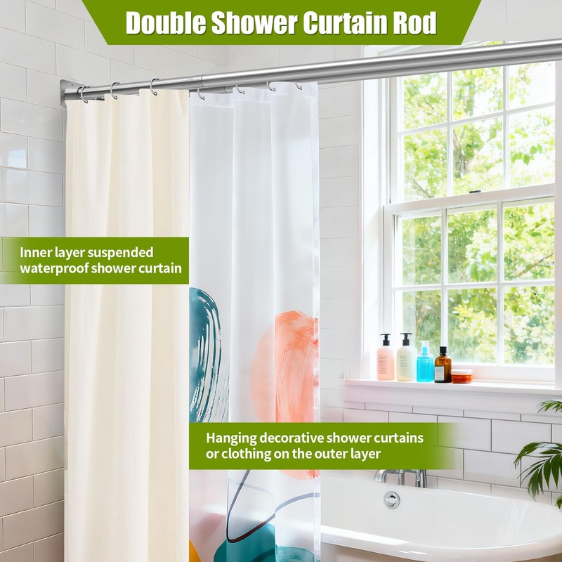 Creatyi 28 to 75 Inches Double Shower Curtain Rod Adjustable