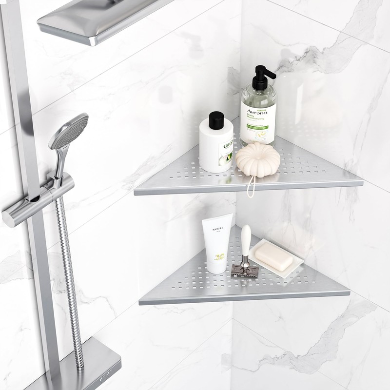 Neodrain 10 Inch Brushed Shower Shelves Corner Shelf for Tile