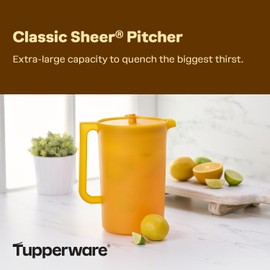 Tupperware Impressions Classic Sheer 1 Gallon Pitcher with Lid in Papaya, Dishwasher Safe and BPA Free, Mess-Free, Reusable Plastic Pitcher with Extra Large Capacity