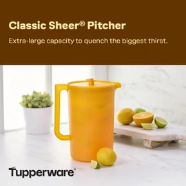 Tupperware Impressions Classic Sheer 1 Gallon Pitcher with Lid in Papaya, Dishwasher Safe and BPA Free, Mess-Free, Reusable Plastic Pitcher with Extra Large Capacity